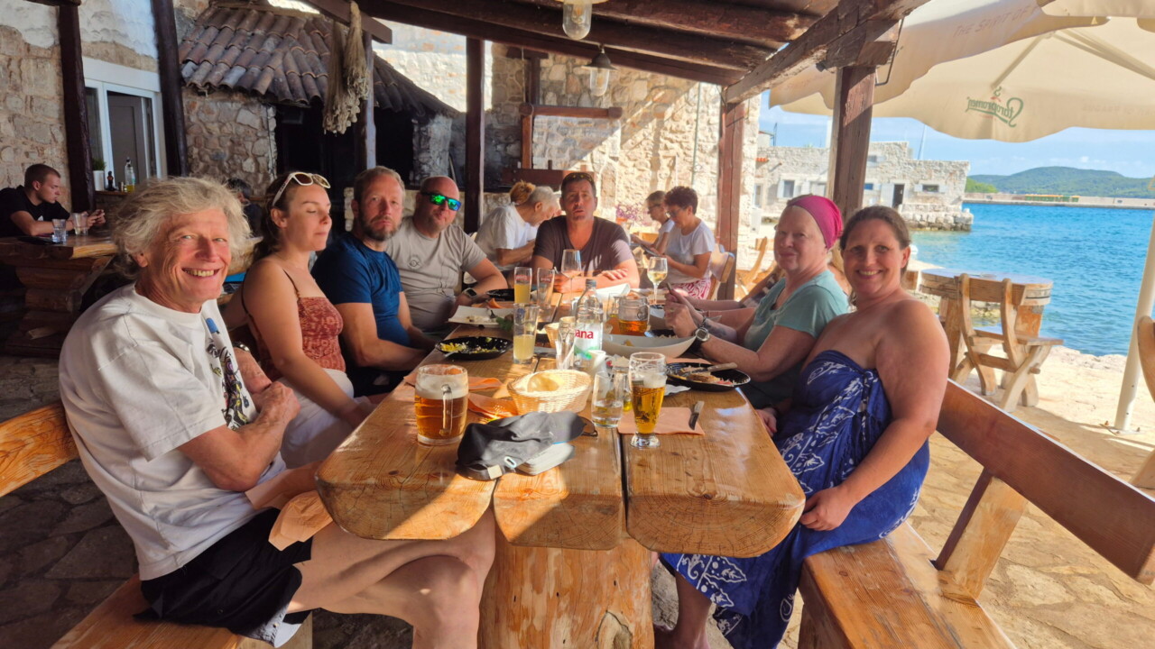 Bath Divers having lunch at Prvić Luka on Prvić Island, Croatia by Keith Wilson